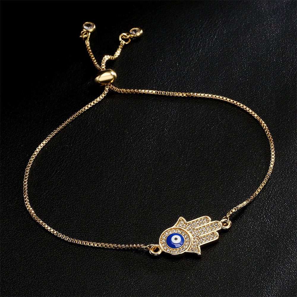 Zircon Palm Lucky Gold Bracelet with Oil Dripping Micro Set