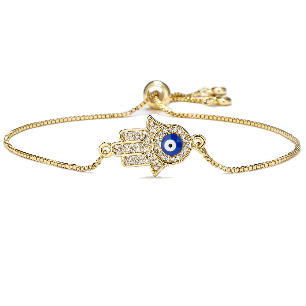 Zircon Palm Lucky Gold Bracelet with Oil Dripping Micro Set