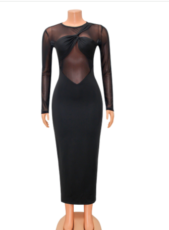 Solid Color Long Sleeve Dress for Women