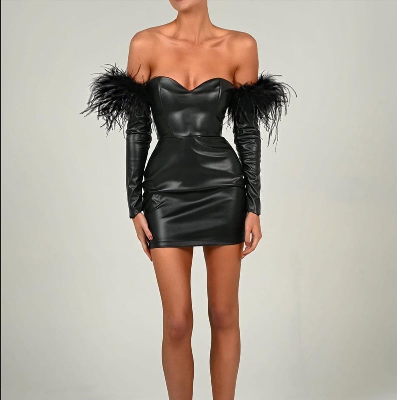 Long Sleeve PU Dress for Women