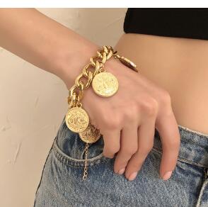 Gold Bracelet with Medal Pendant and Fashion Charm